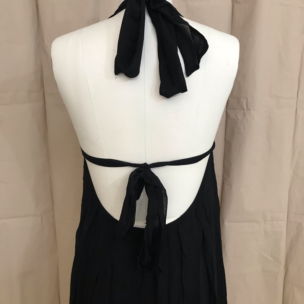 Kiki de Montparnasse Black Empire  Asymmetrical Halter Tied Dress